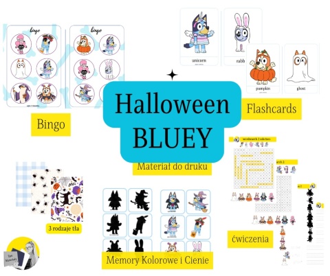 Bluey halloween gry: flashcard i ćwiczenia